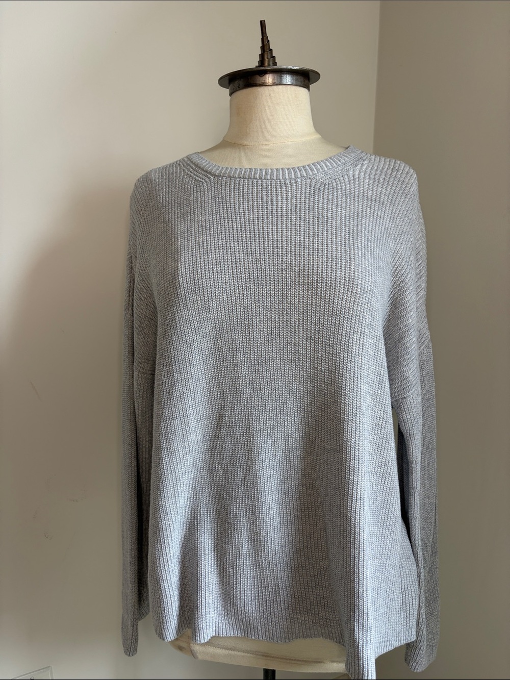 EILEEN FISHER Gray Organic Cotton Ribbed Crewneck Sweater SIZE MEDIUM
